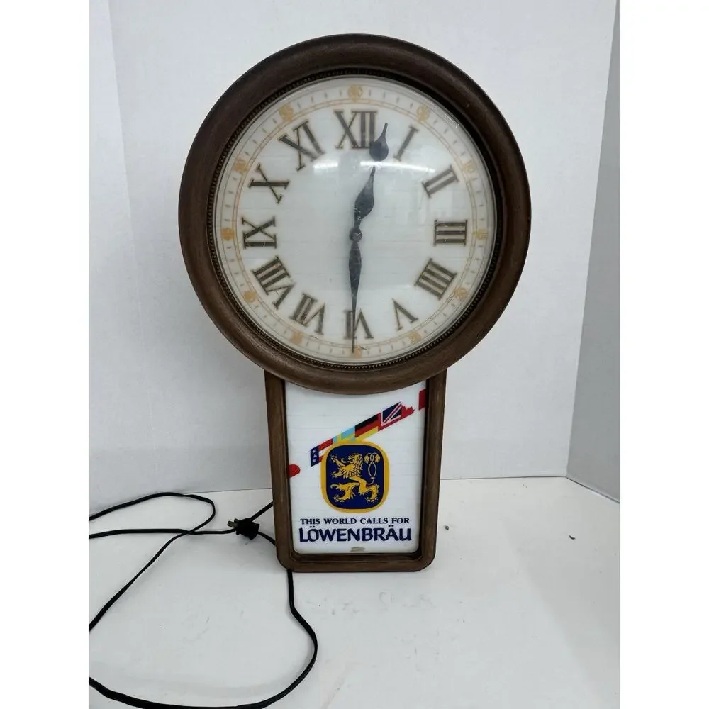 Lowenbrau Vintage Beer Sign Advertising Bar Clock 1987 LIGHTED WORKS liquor